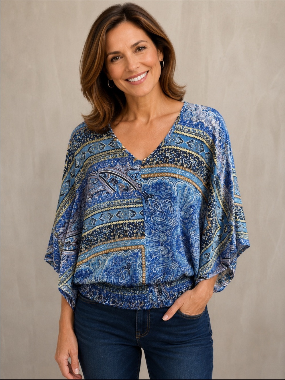 6000. Hailey & Co. Multi Color Dolman Sleeve blouse